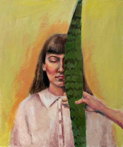 Œuvre d'anna piazza, femme avec Aloe vera