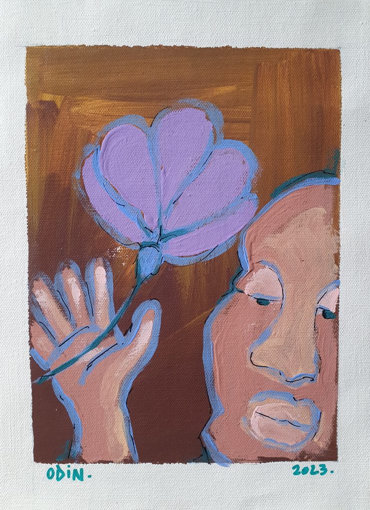Odin Pigelet, la fleur à la main acrylique sur toile